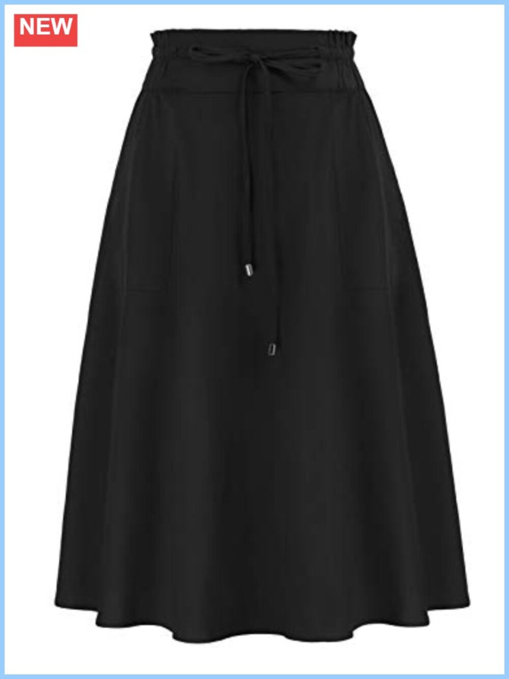 Cotton Linen Midi Skirt Frill Tie Waist A-Line with Pockets